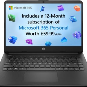 Laptop showcasing a 12-month Microsoft 365 Personal subscription offer worth £59.99
