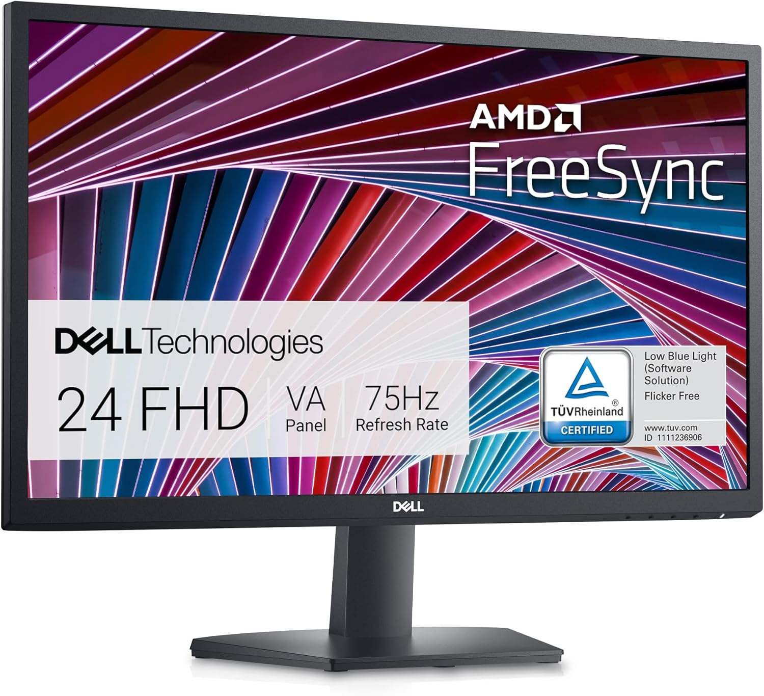 Dell 24-inch FHD monitor with AMD FreeSync, VA panel, 75Hz refresh rate, TÜV certified for low blue light