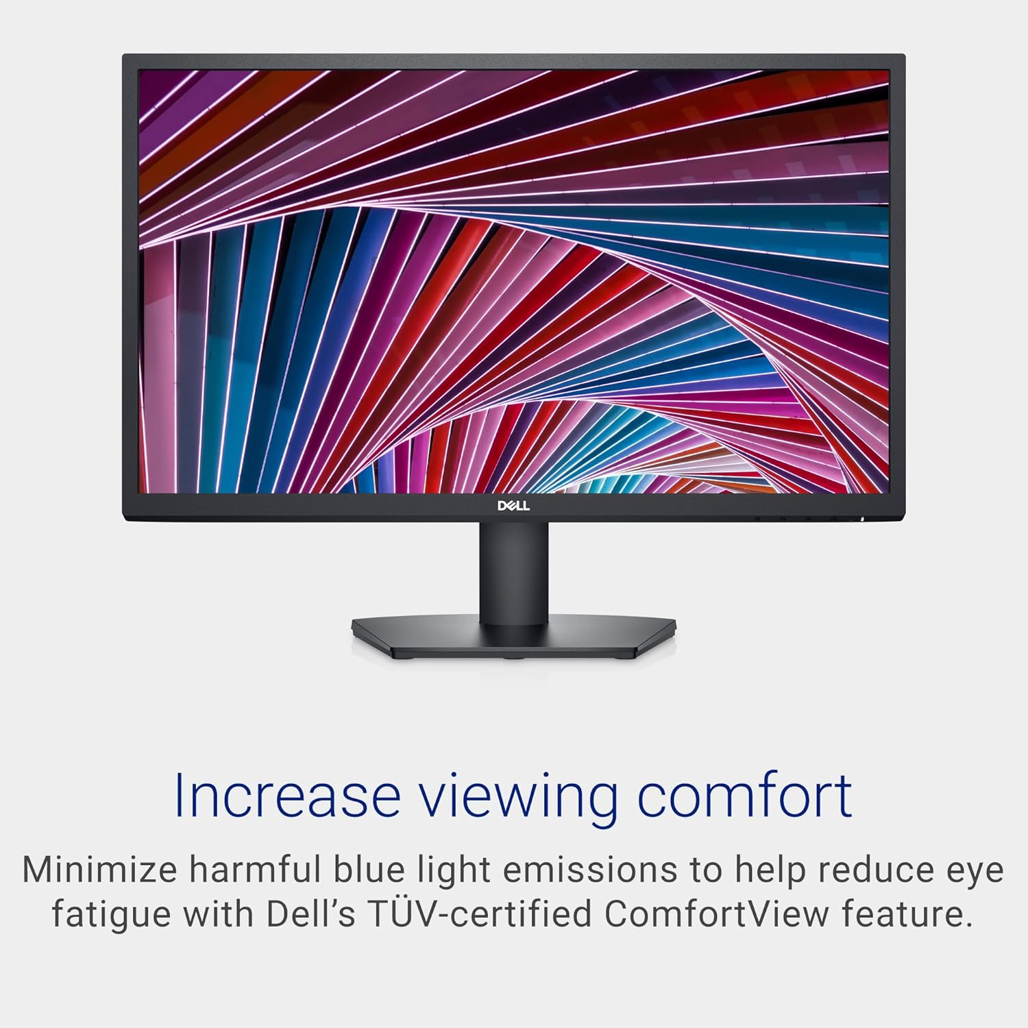 Dell monitor with ComfortView feature, reducing blue light emissions for enhanced viewing comfort