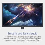 Dell monitor with AMD FreeSync technology, featuring smooth gaming visuals and fast response time, 75Hz refresh rate