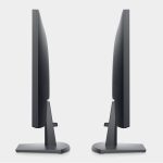 Side view of two sleek computer monitors on stands, facing each other, against a white background