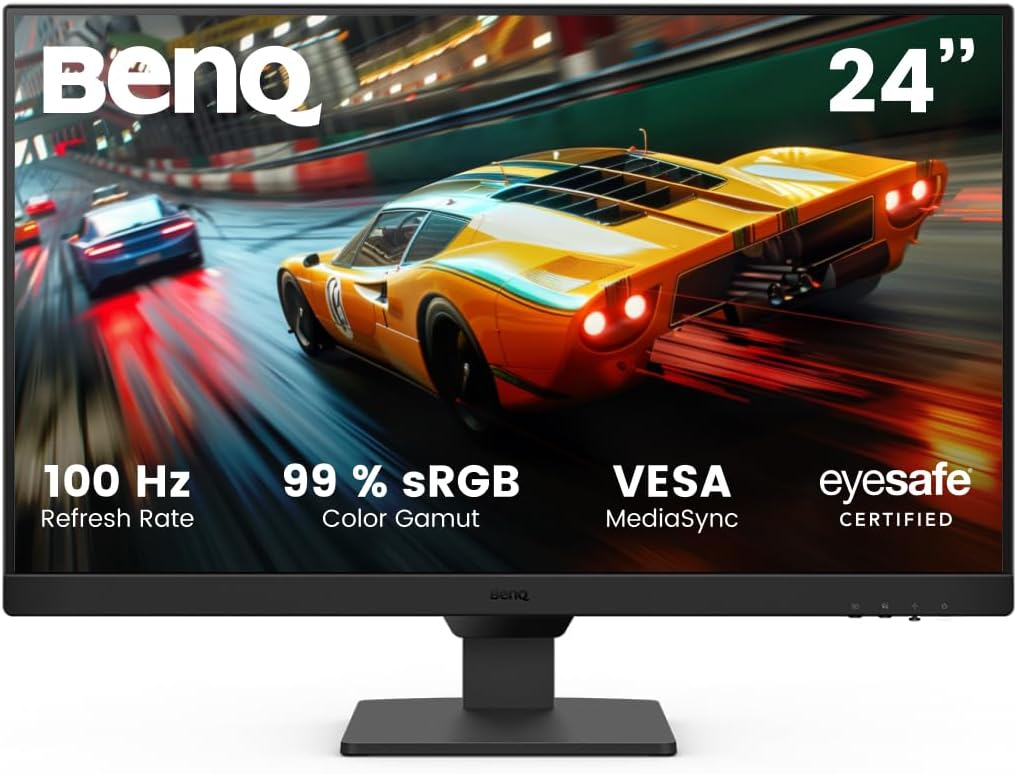 BenQ 24 monitor with 100Hz refresh rate, 99% sRGB color gamut, VESA MediaSync, and Eyesafe certification