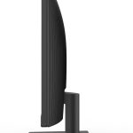 Side view of a sleek computer monitor with a black stand, featuring a minimalist design