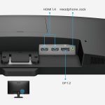 Back panel of a monitor showing HDMI 1.4, headphone jack, and DP 1.2 ports for connectivity options