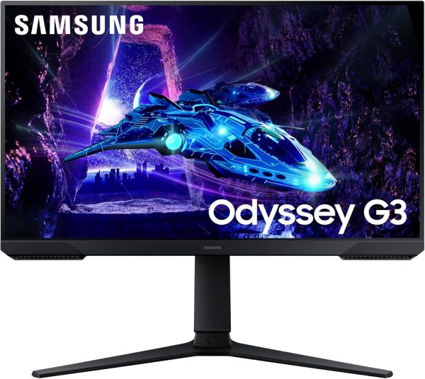 Samsung Odyssey G3 gaming monitor with futuristic spaceship graphic on screen