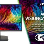 Acer VisionCare monitor displaying vibrant colors, reducing blue light emissions to minimize eye strain and fatigue