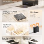 Compact UM690 Slim mini PC with AMD Ryzen 9 6900HX, USB4, Wi-Fi 6E, DDR5, PCIe 4.0 SSD, 100W power supply