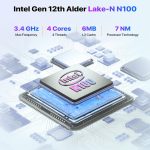 Intel Gen 12th Alder Lake-N N100 processor: 3.4 GHz, 4 cores, 6MB L3 cache, 7nm tech with futuristic design