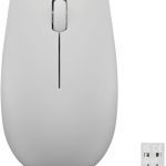 Minimalist white wireless mouse with USB dongle for efficient computing