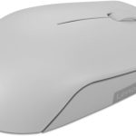 Gray Lenovo wireless mouse with sleek design and scroll wheel, perfect for efficient computer navigation