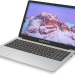 Silver Lapbook laptop displaying a vibrant mountain landscape on screen. Perfect for work and entertainment