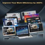 Multiple screens displaying various software tools for enhanced productivity. Improve work efficiency by 300%
