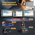 Triple monitor setup showcasing extend, mirror, and portrait modes for enhanced productivity with a laptop