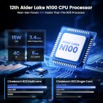 12th Gen Alder Lake N100 CPU, 15W TDP, 3.4GHz, 6MB L3 Cache, 10% faster, Cinebench R23 benchmark performance comparison