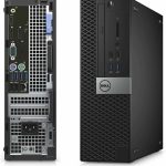 Dell desktop computer front and rear view showcasing ports and sleek design