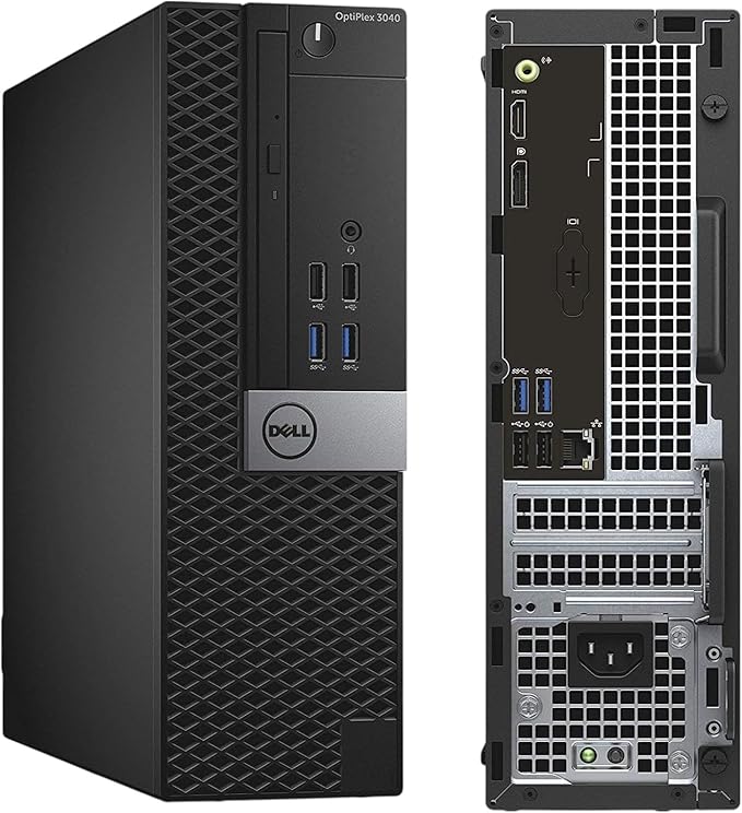 Dell OptiPlex 3040 desktop front and back view, showcasing ports and compact design for office use